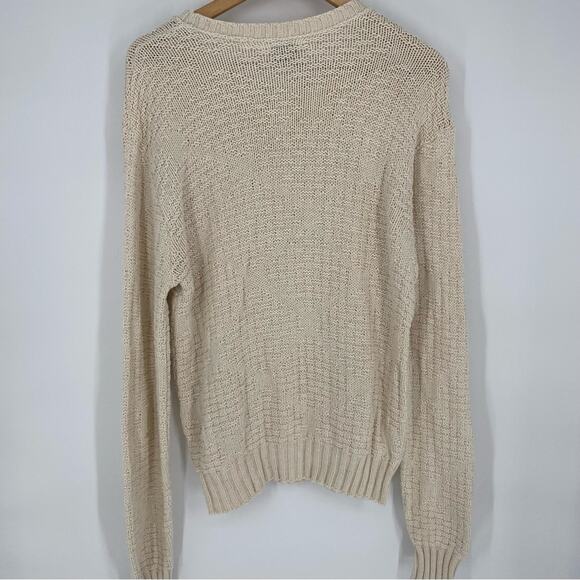 Woolrich Vintage Men Sweater Made In The USA Grandpa Basket Weave Stitch Cream L - Picture 4 of 6